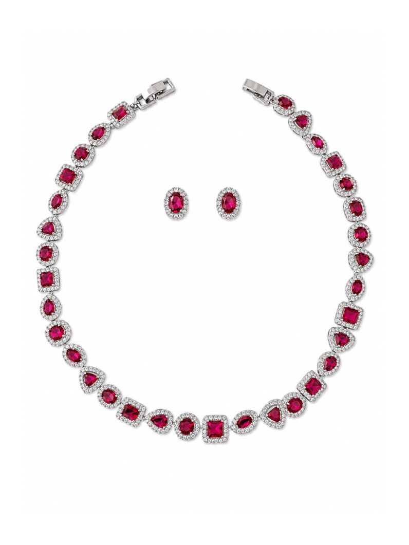 Conjunto Colar e Brinco Folheado a Ouro 18k e Prata Zirconia Quadrada