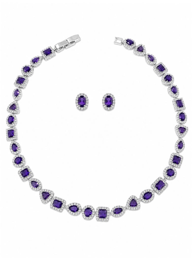 Conjunto Colar e Brinco Folheado a Ouro 18k e Prata Zirconia Quadrada