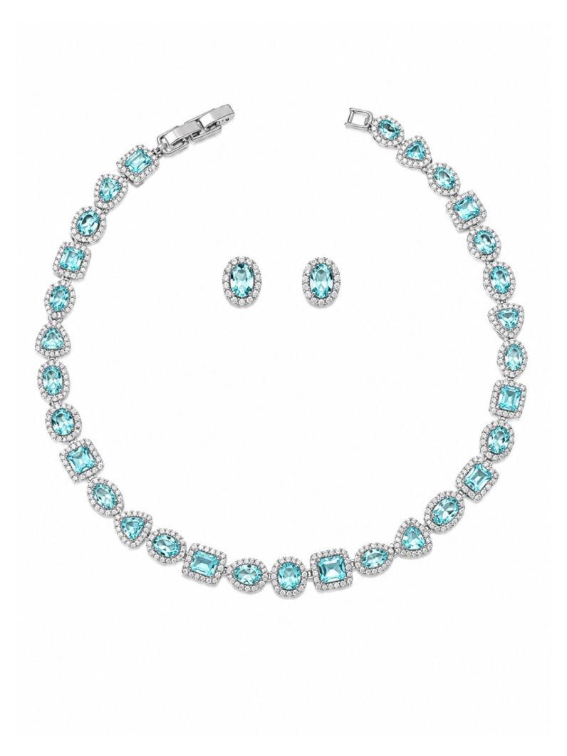 Conjunto Colar e Brinco Folheado a Ouro 18k e Prata Zirconia Quadrada