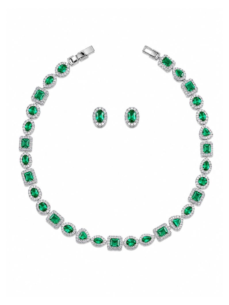 Conjunto Colar e Brinco Folheado a Ouro 18k e Prata Zirconia Quadrada