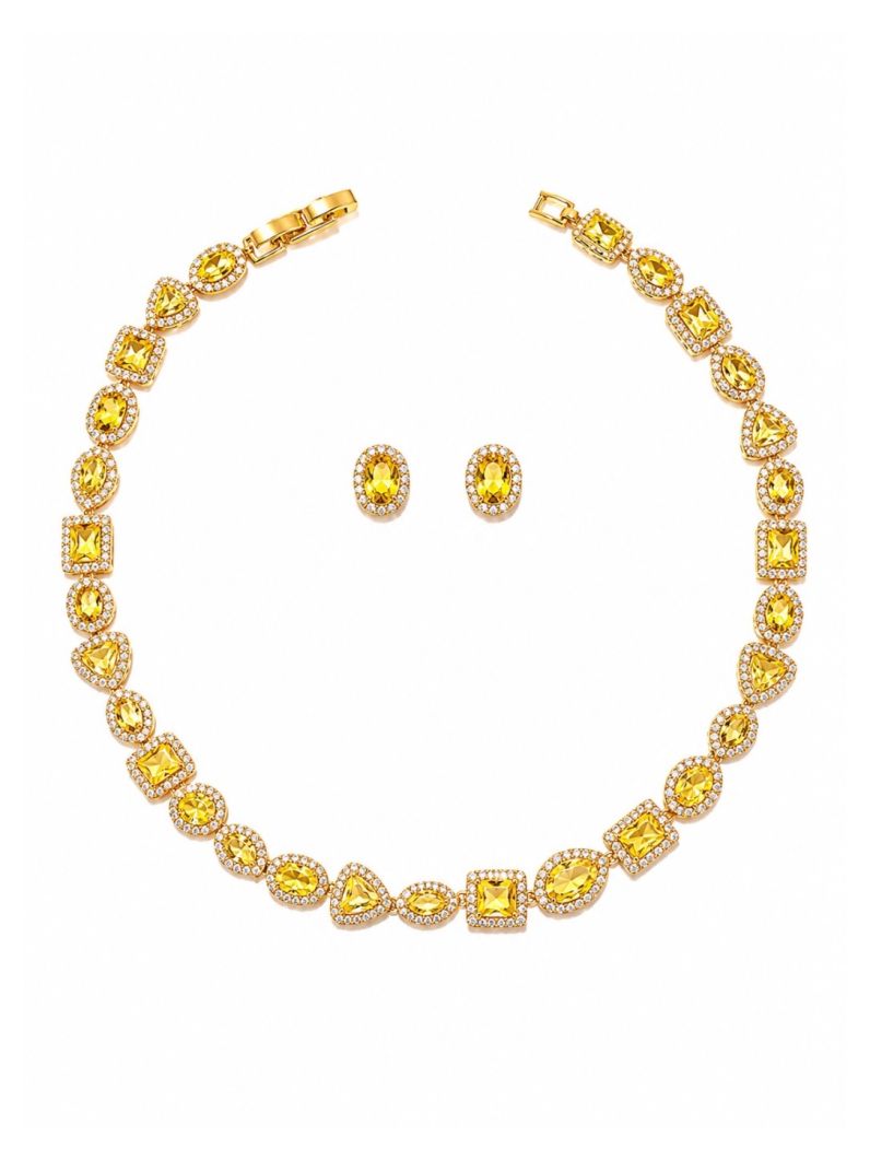 Conjunto Colar e Brinco Folheado a Ouro 18k e Prata Zirconia Quadrada