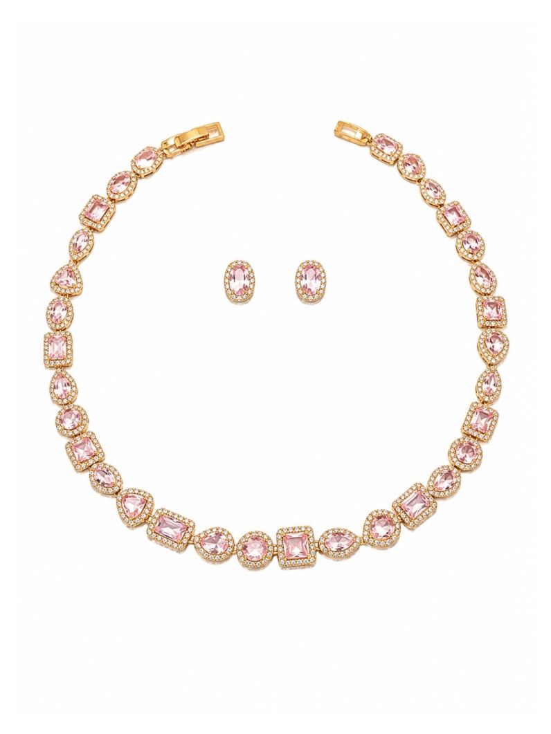 Conjunto Colar e Brinco Folheado a Ouro 18k e Prata Zirconia Quadrada