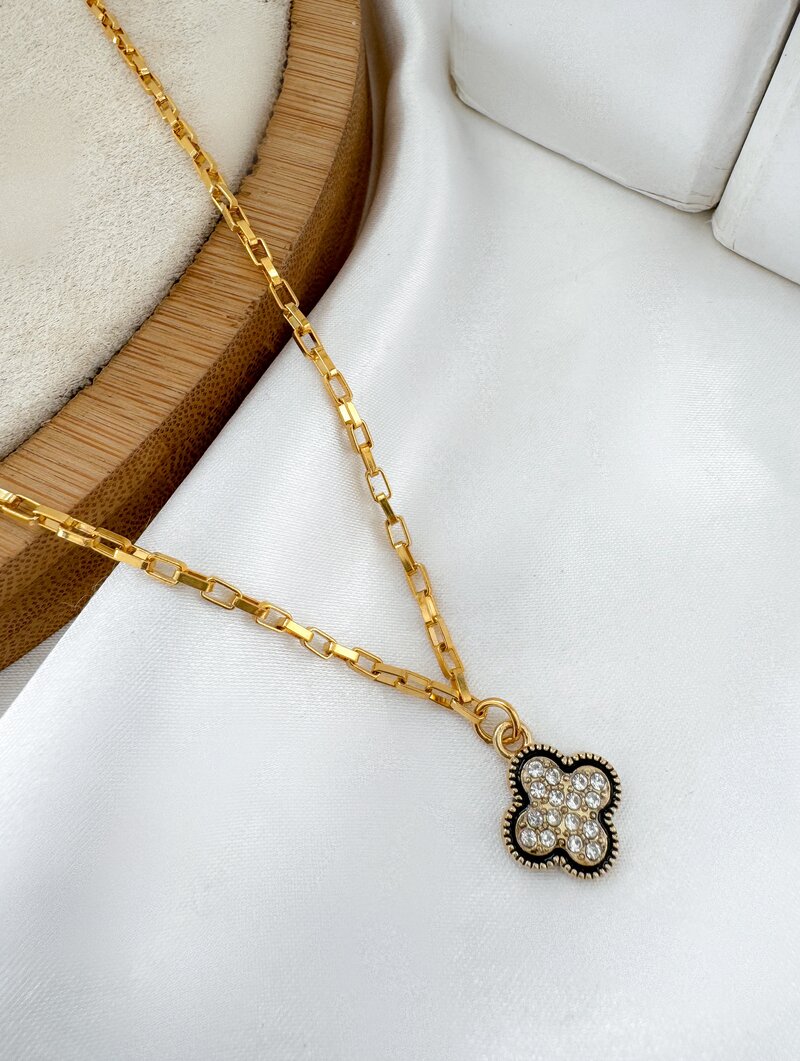 Colar Folheado a Ouro 18k Elo Cartier Largo com Pingente Cravejado