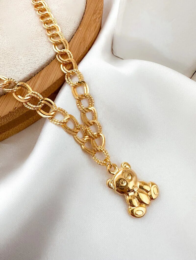 COLAR FOLHEADO A OURO 18K ELO DUPLO COM PINGENTE URSINHO