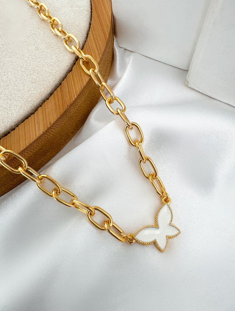 Colar Folheado a Ouro 18k Elos com Borboleta Resinada