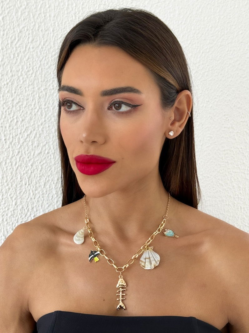 Colar Folheado a Ouro 18k Elos Com Elementos Marítmos