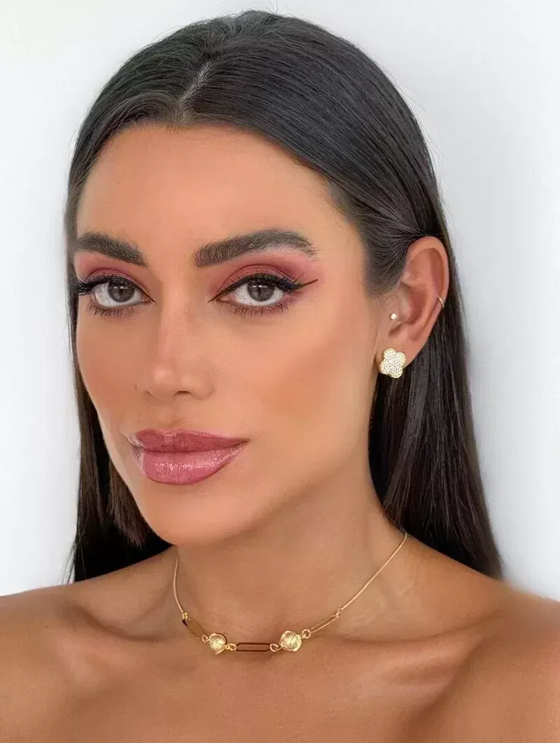 Colar Folheado a Ouro 18k Elos com Esferas Texturizadas