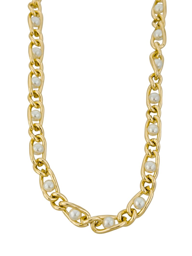 Colar Folheado a Ouro 18k Elos e Pérolas