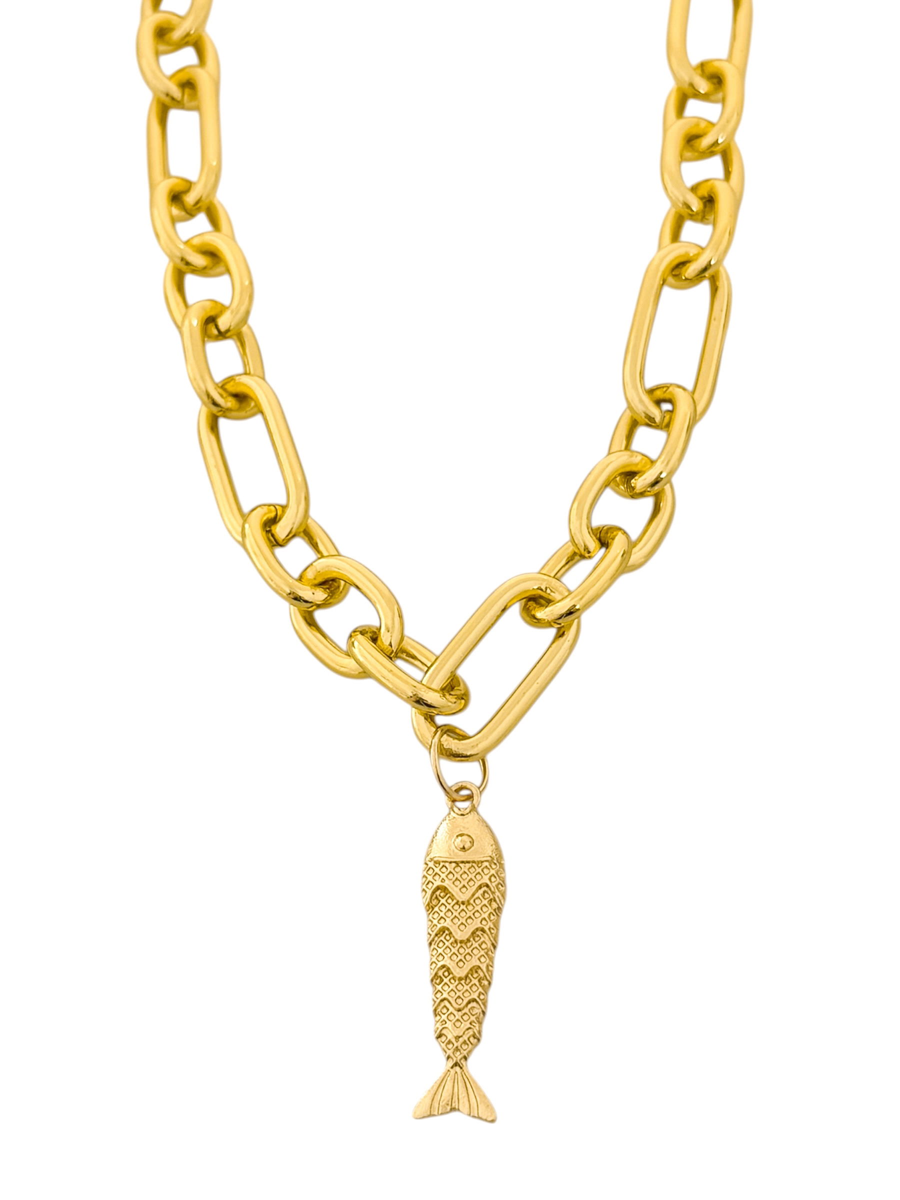 Colar Folheado a Ouro 18k Elos Com Pingente Peixe