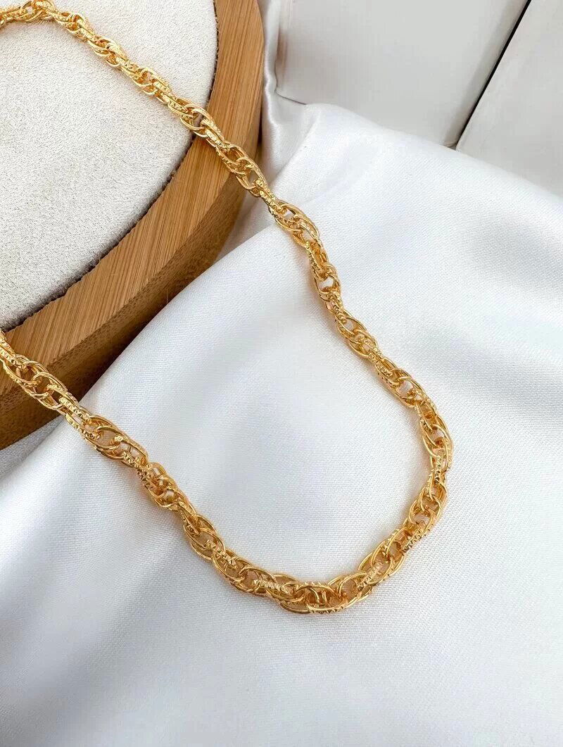 Colar Folheado a Ouro 18k Elos Duplo Texturizados