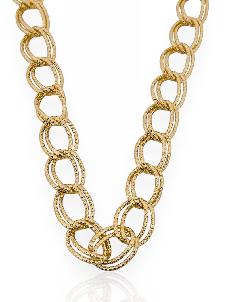 Colar Folheado a Ouro 18k Elos Duplo Texturizados