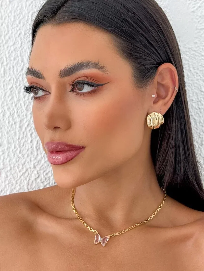 Colar Folheado a Ouro 18k Elos Quadrados com Borboleta de Zircônia
