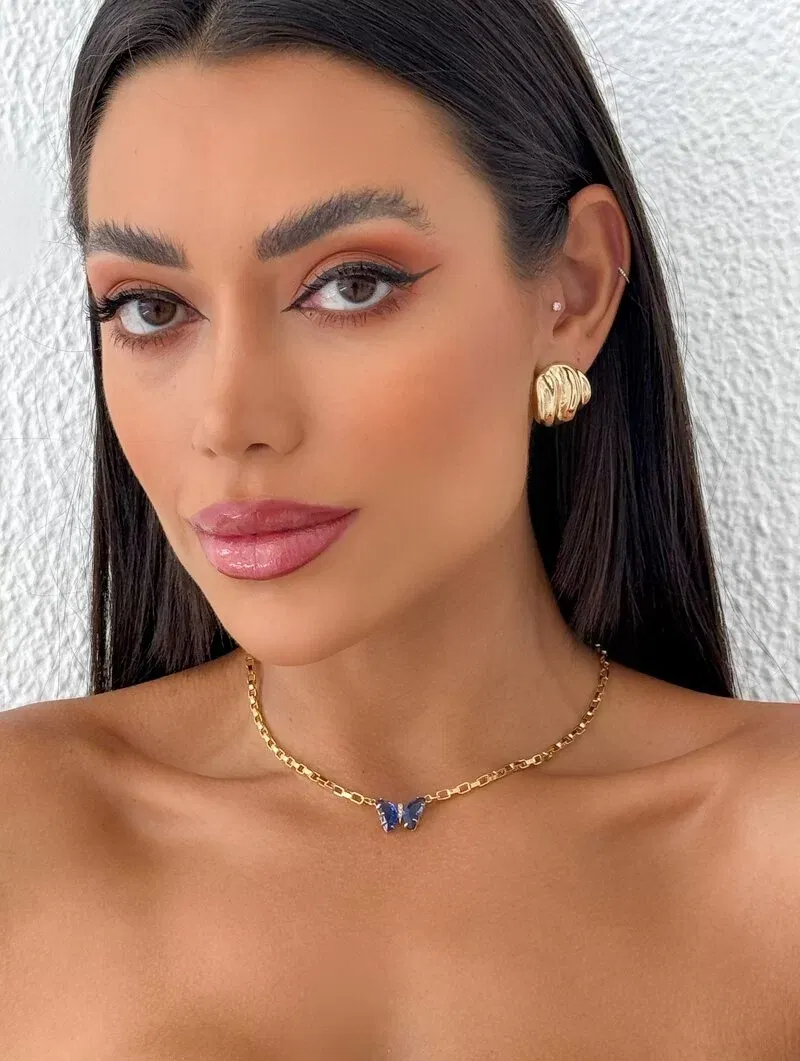 Colar Folheado a Ouro 18k Elos Quadrados com Borboleta de Zircônia