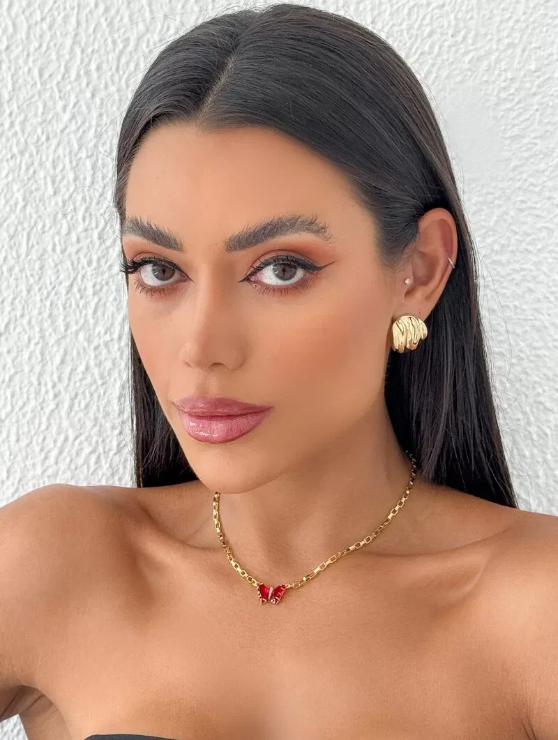 Colar Folheado a Ouro 18k Elos Quadrados com Borboleta de Zircônia