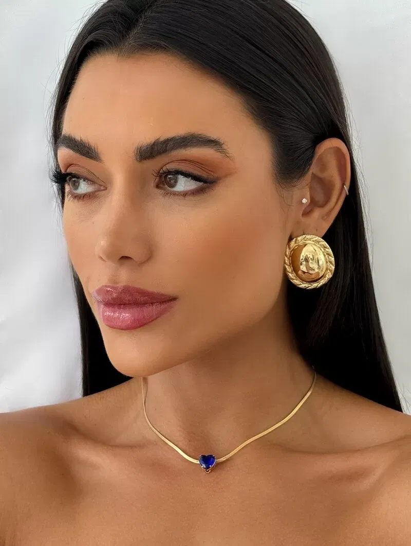 Colar Folheado a Ouro 18k Fita Laminada com Coração de Zircônia