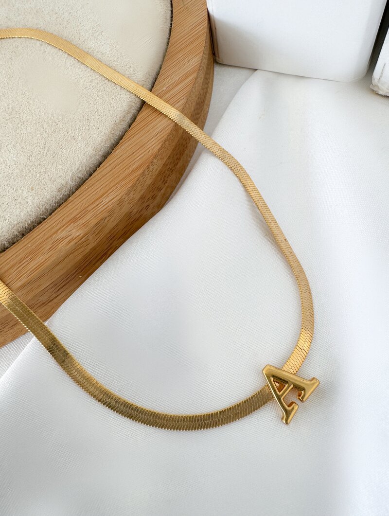 Colar Folheado a Ouro 18k Fita Laminada com Inicial