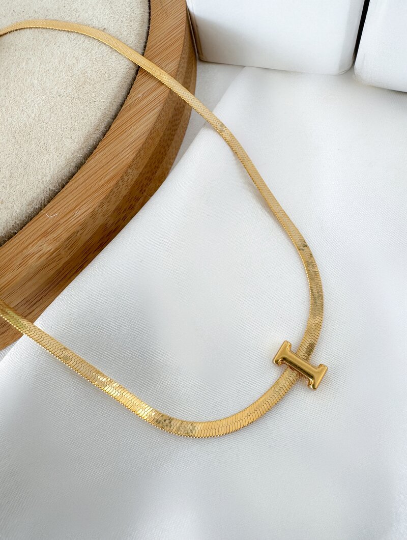 Colar Folheado a Ouro 18k Fita Laminada com Inicial