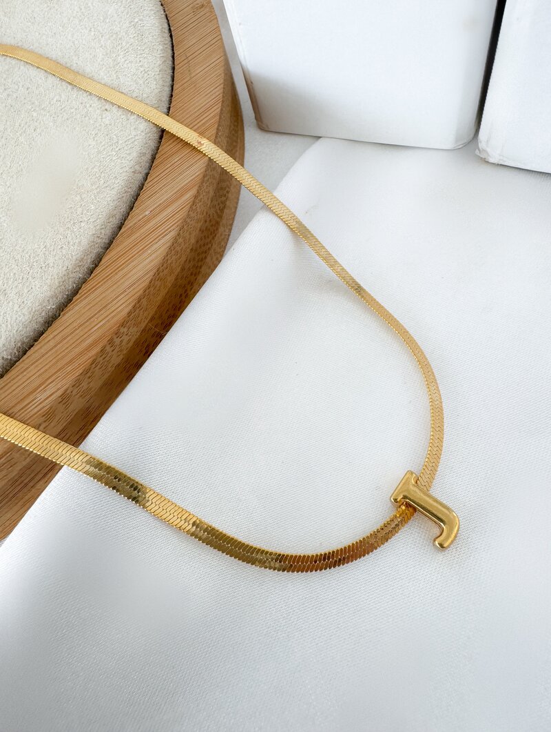 Colar Folheado a Ouro 18k Fita Laminada com Inicial