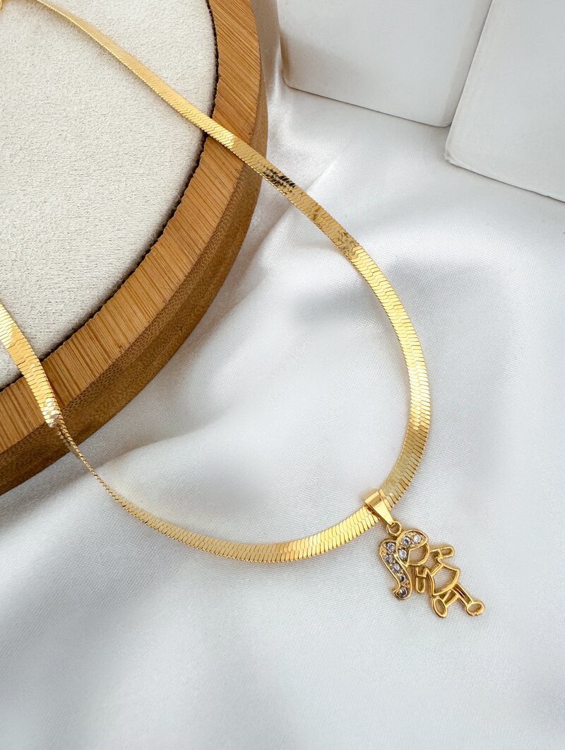 Colar Folheado a Ouro 18k Fita Laminada Menina com Micro Zircônias