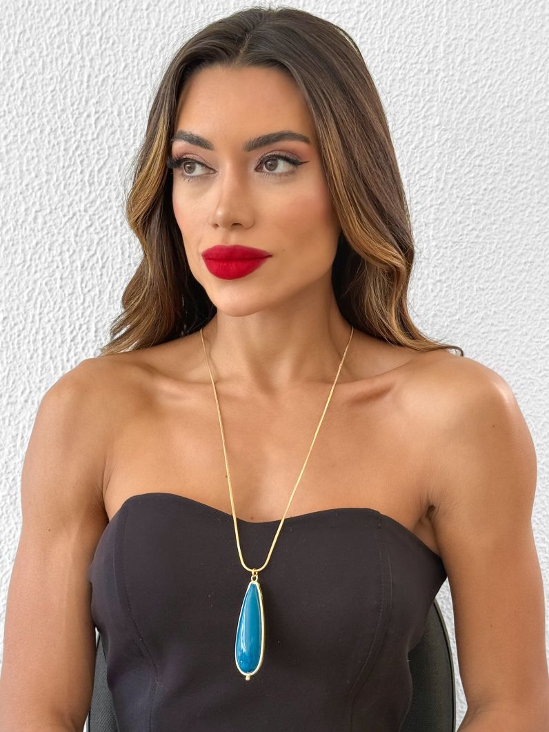 Colar Folheado a Ouro 18k Gota Longa Resinada