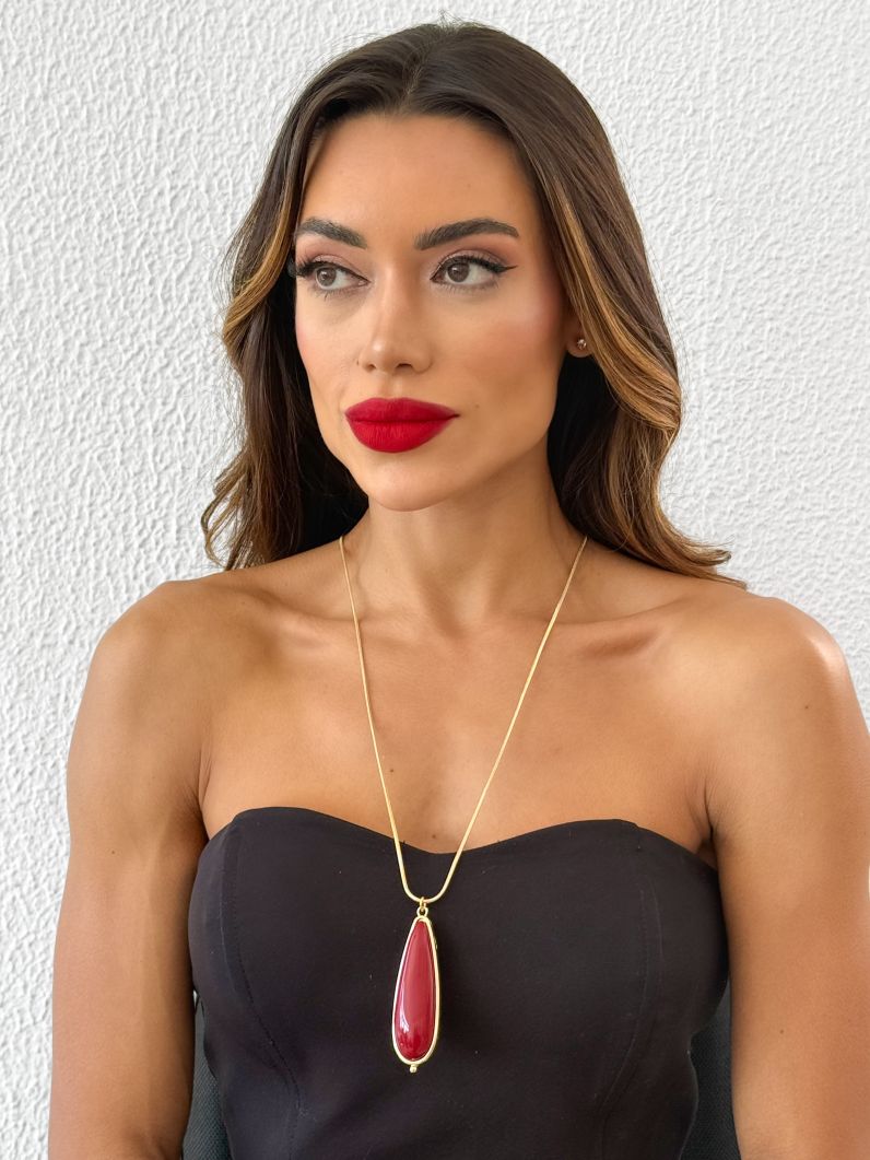 Colar Folheado a Ouro 18k Gota Longa Resinada