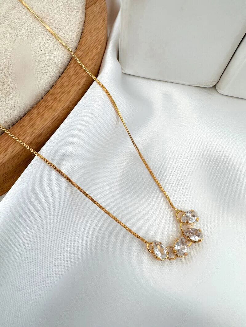 Colar Folheado a Ouro 18k Gotas de Zircônia