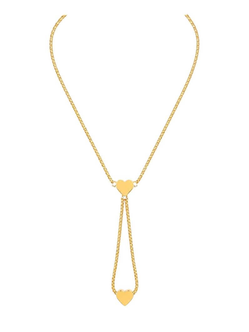 Colar Folheado a Ouro 18k Lariat Com Corações Lisos