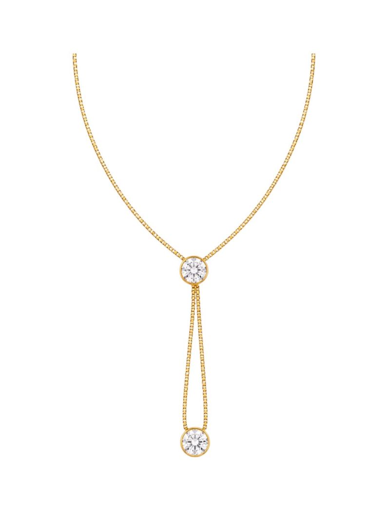 Colar Folheado a Ouro 18k Lariat Com Ponto de Luz