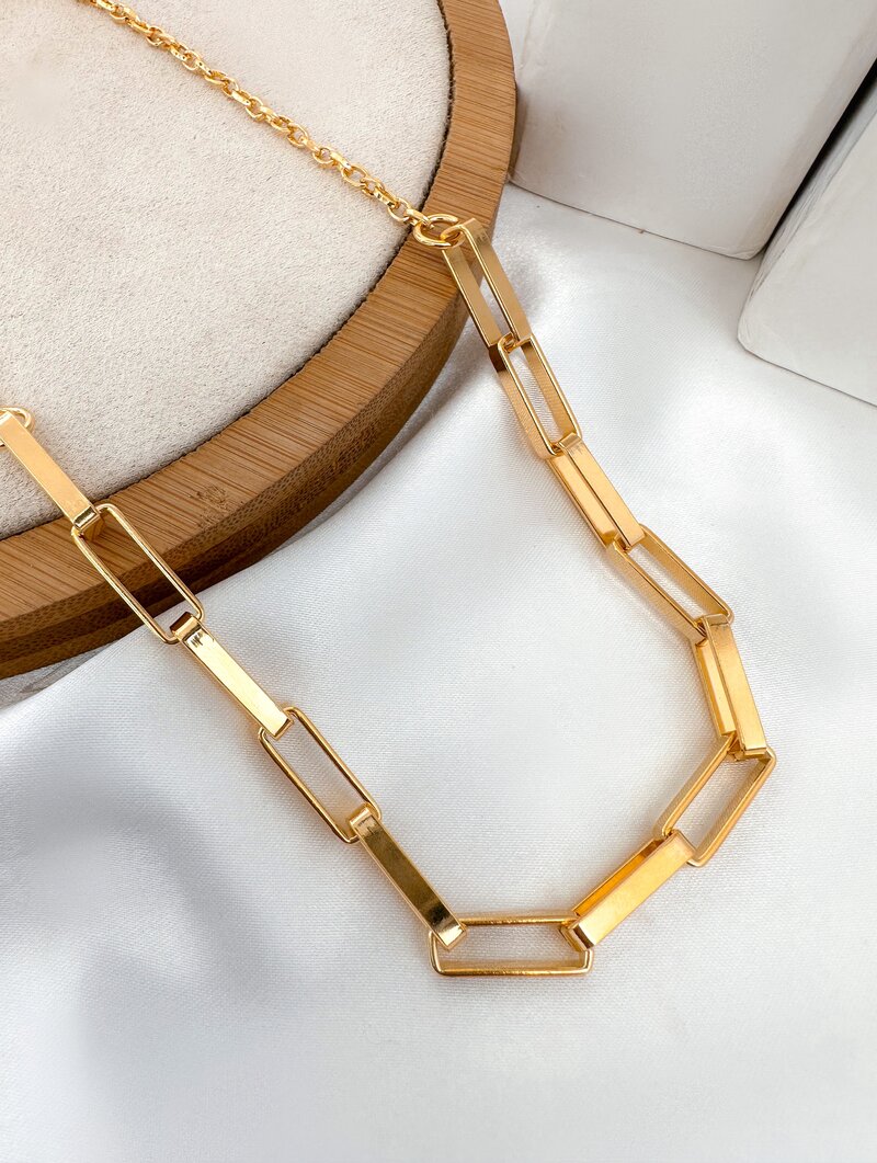 Colar Folheado a Ouro 18k Maxi Elos Retangulares