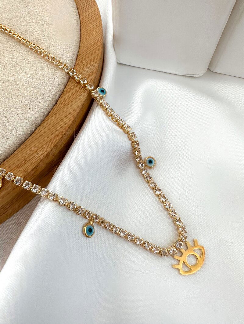 Colar Folheado a Ouro 18k Micro Zircônias com Olho Grego
