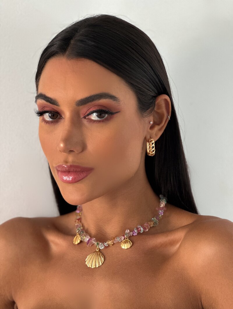Colar Folheado a Ouro 18K Pedras e Conchas