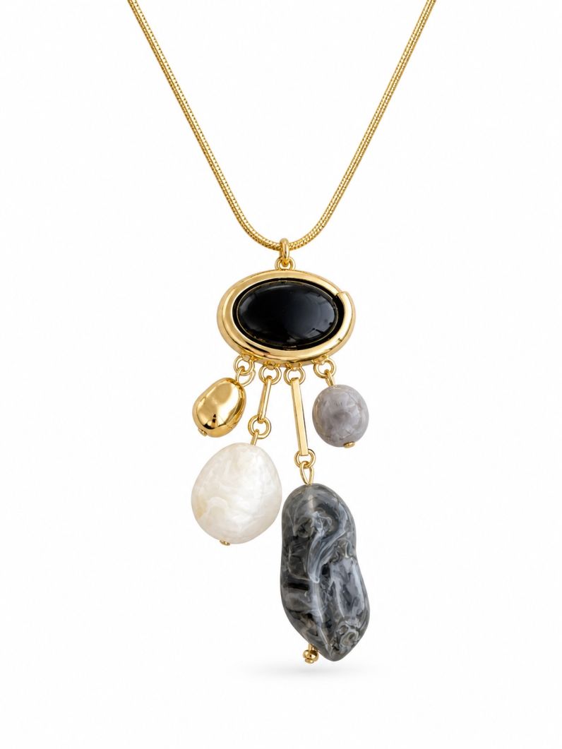Colar Folheado a Ouro 18k Pedras Naturais
