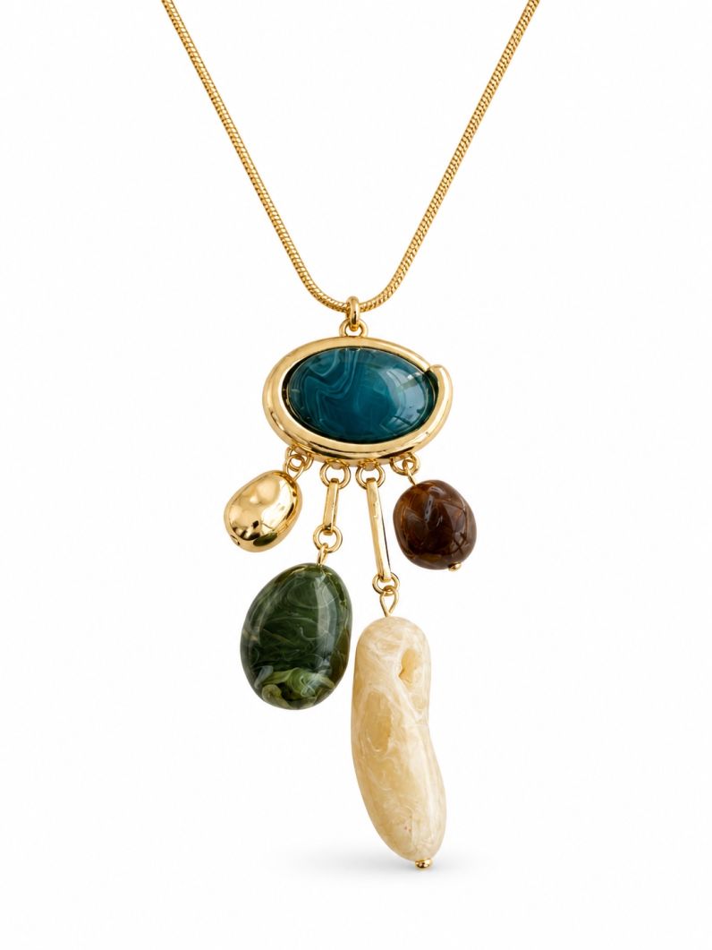 Colar Folheado a Ouro 18k Pedras Naturais