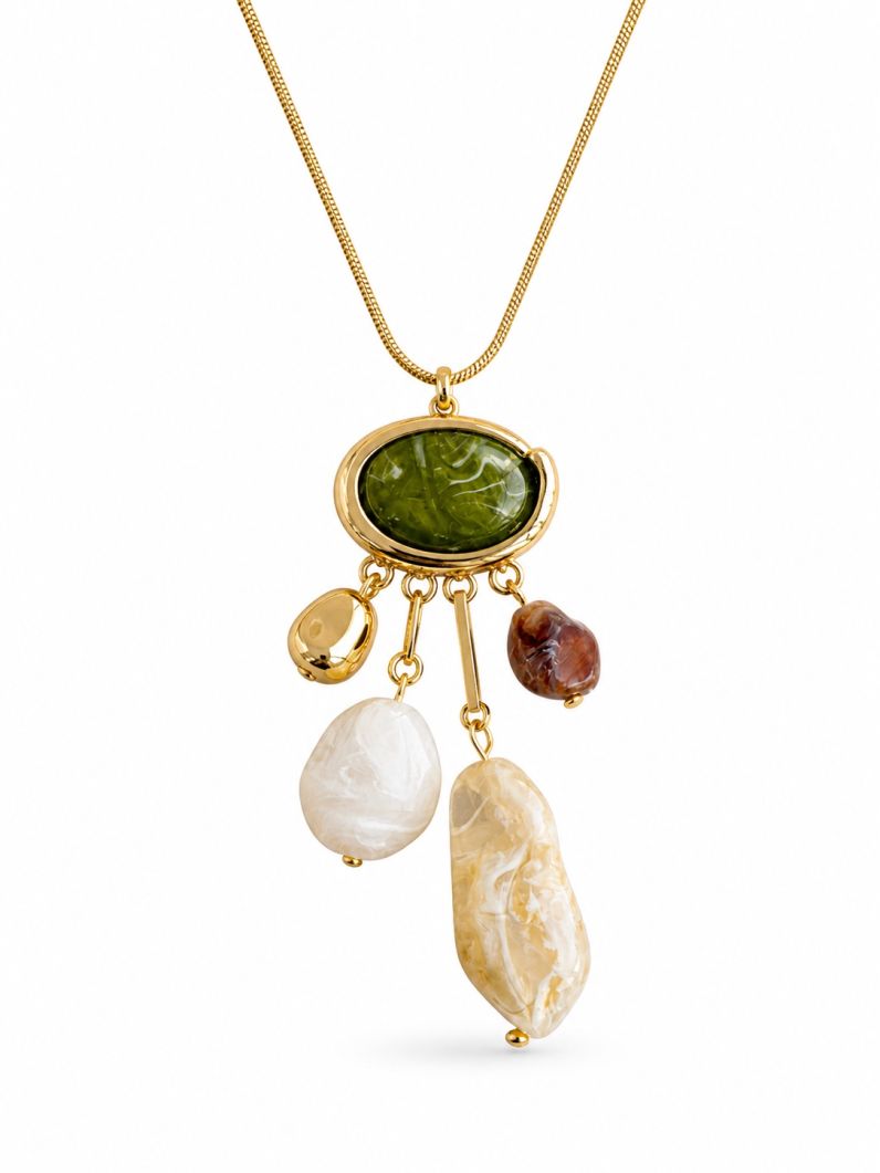 Colar Folheado a Ouro 18k Pedras Naturais