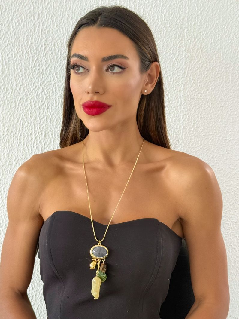 Colar Folheado a Ouro 18k Pedras Naturais