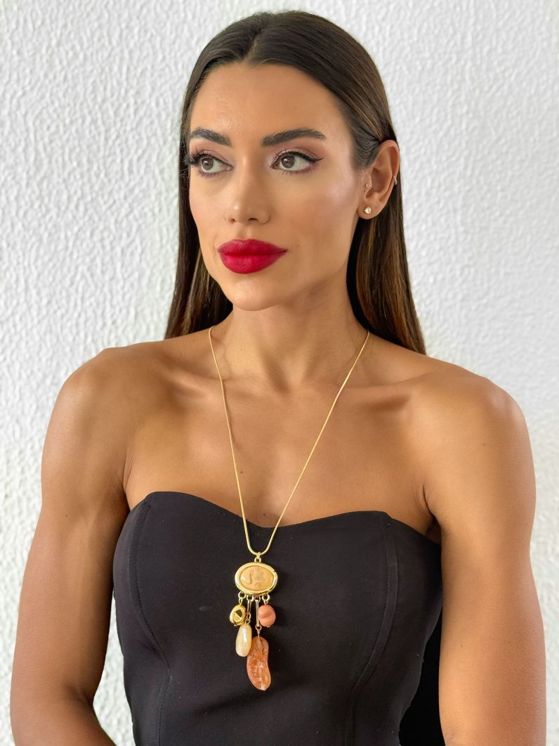 Colar Folheado a Ouro 18k Pedras Naturais