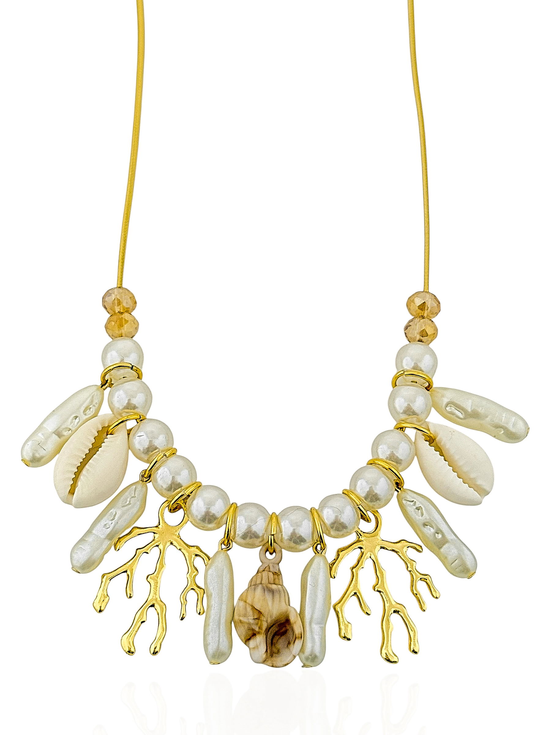 Colar Folheado a Ouro 18k Pérolas Com Design Fundo Do Mar