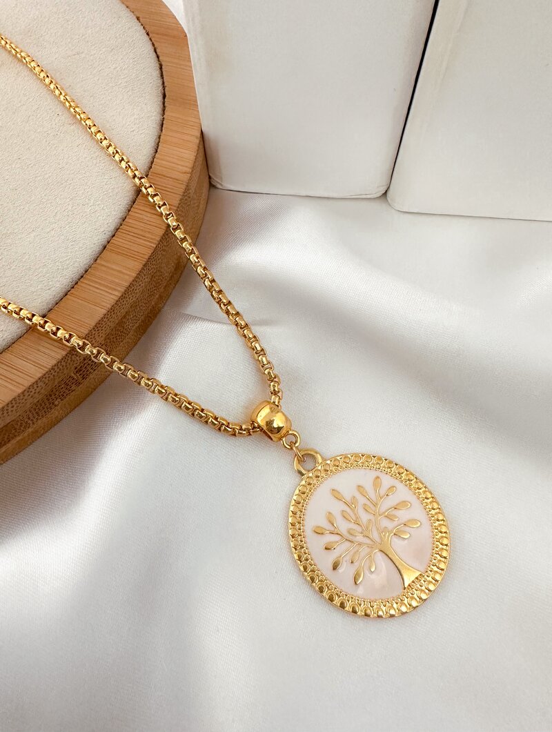 COLAR FOLHEADO A OURO 18K PINGENTE ARVORE DA VIDA