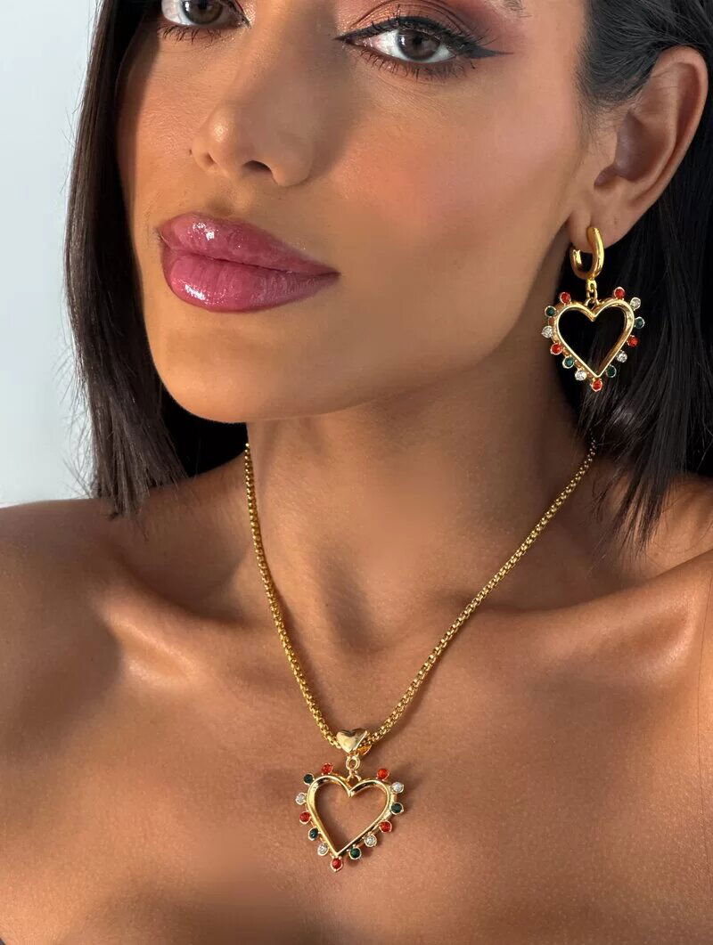 COLAR FOLHEADO A OURO 18K PINGENTE CORAÇÃO GOTA ZIRCONIA COLORIDA