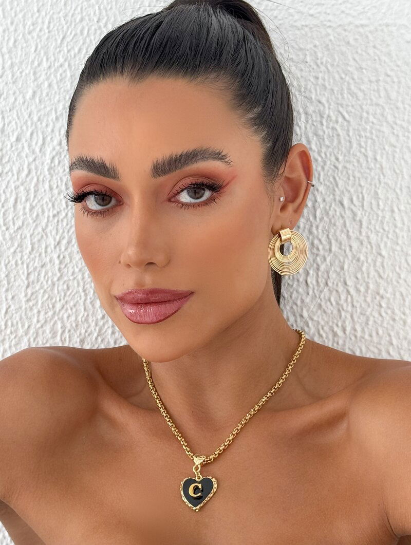 Colar Folheado a Ouro 18k Pingente de Coração Personalizado com Inicial