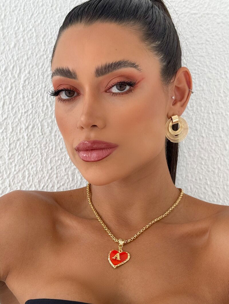 Colar Folheado a Ouro 18k Pingente de Coração Personalizado com Inicial