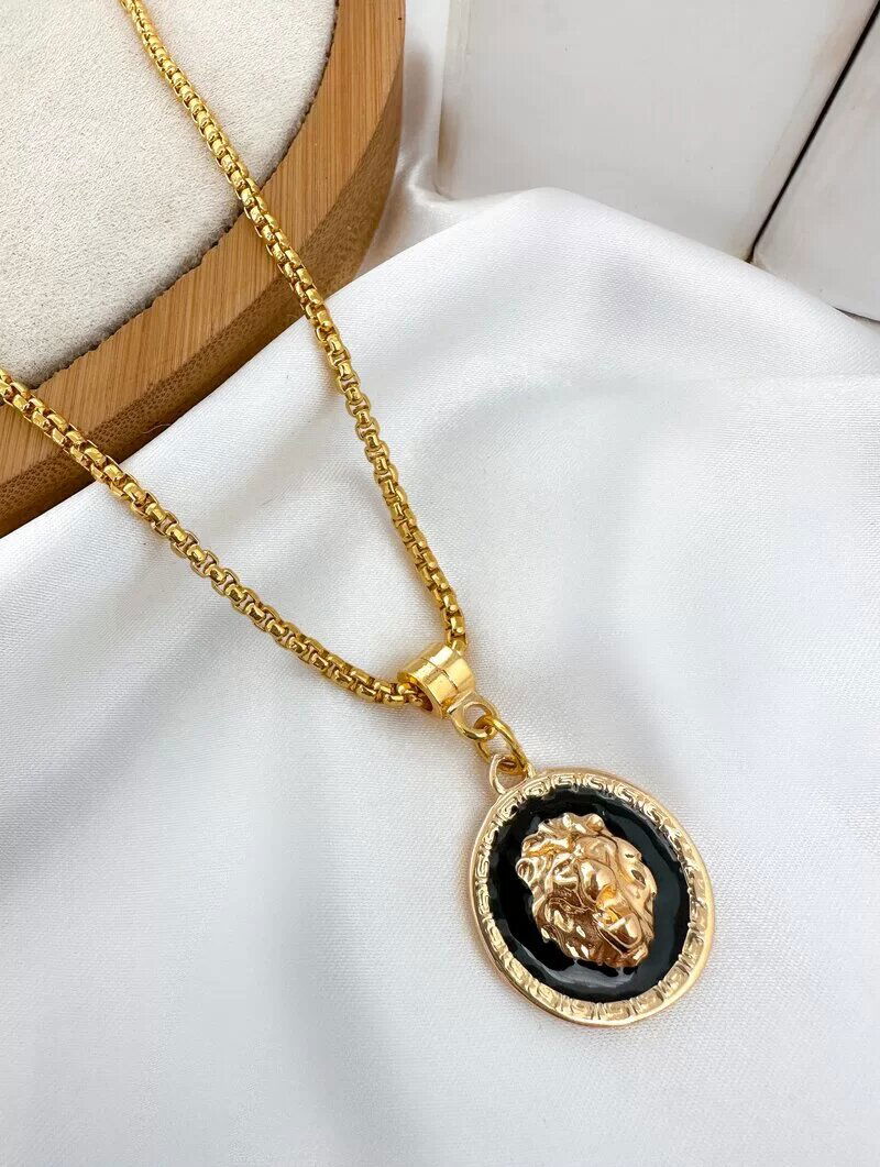 Colar Folheado a Ouro 18k Pingente Leão Resinado