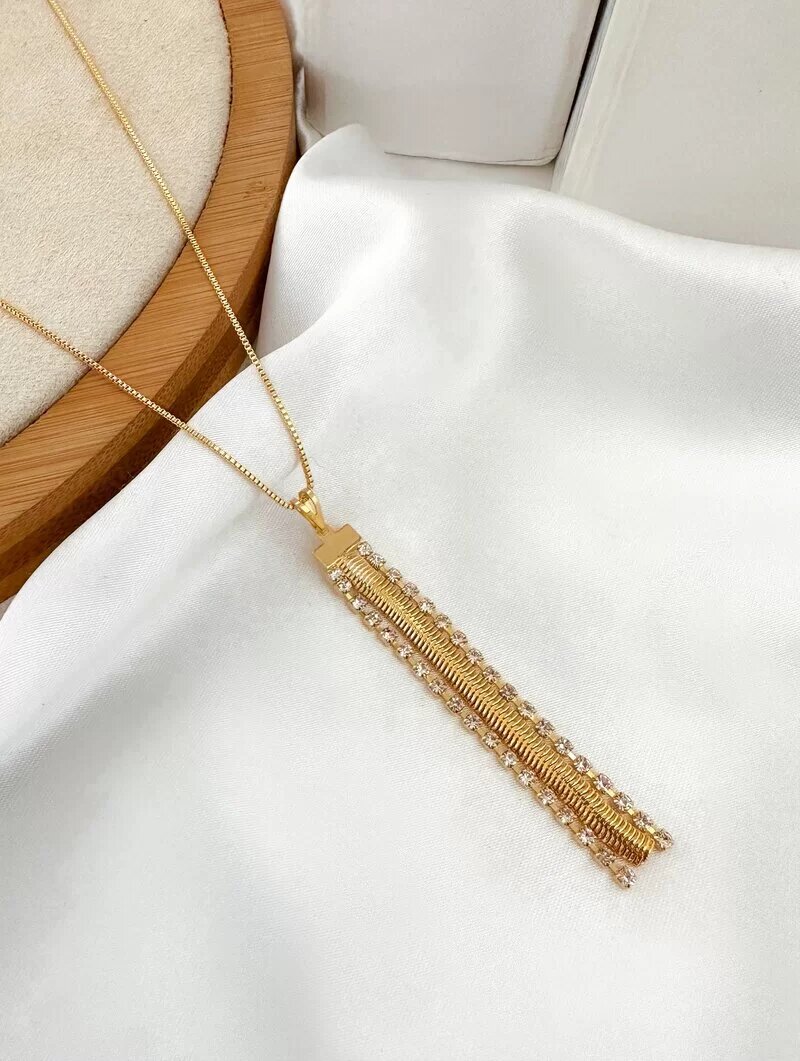 Colar Folheado a Ouro 18k Pingente Malha com Micro Zircônias