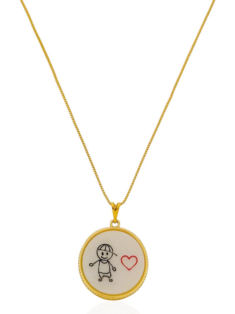 Colar Folheado a Ouro 18k Pingente Resinado Crianças