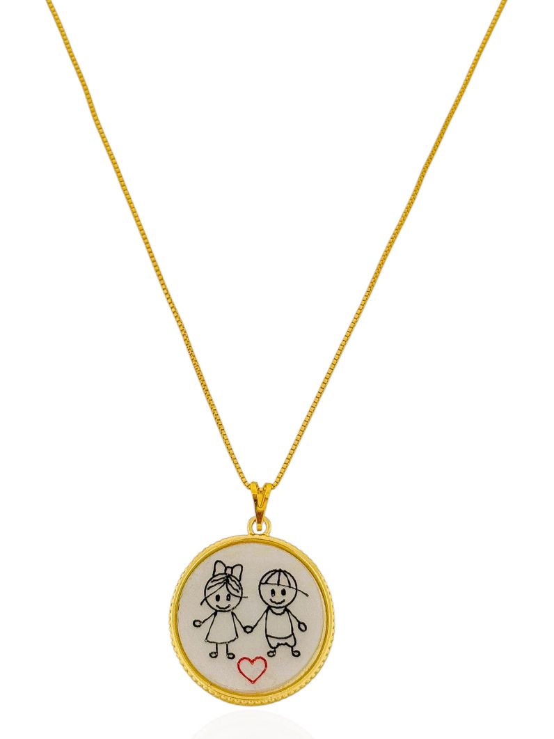 Colar Folheado a Ouro 18k Pingente Resinado Crianças