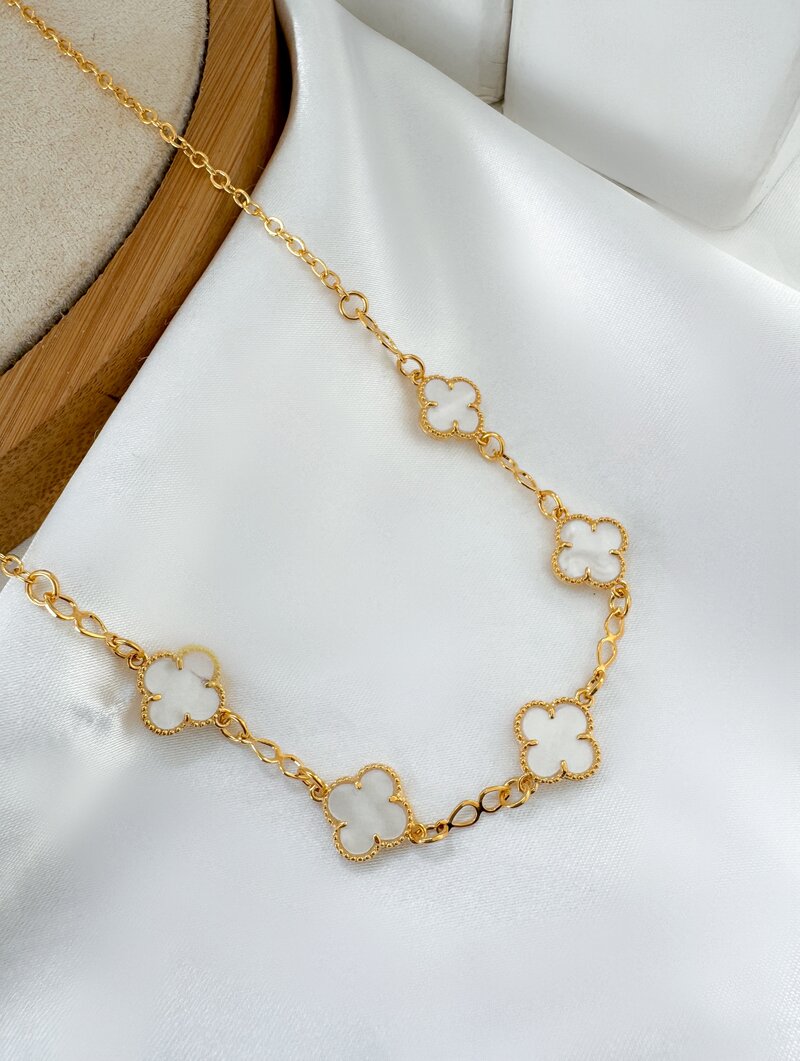 Colar Folheado a Ouro 18k Pingentes Inspiração Madre Pérola