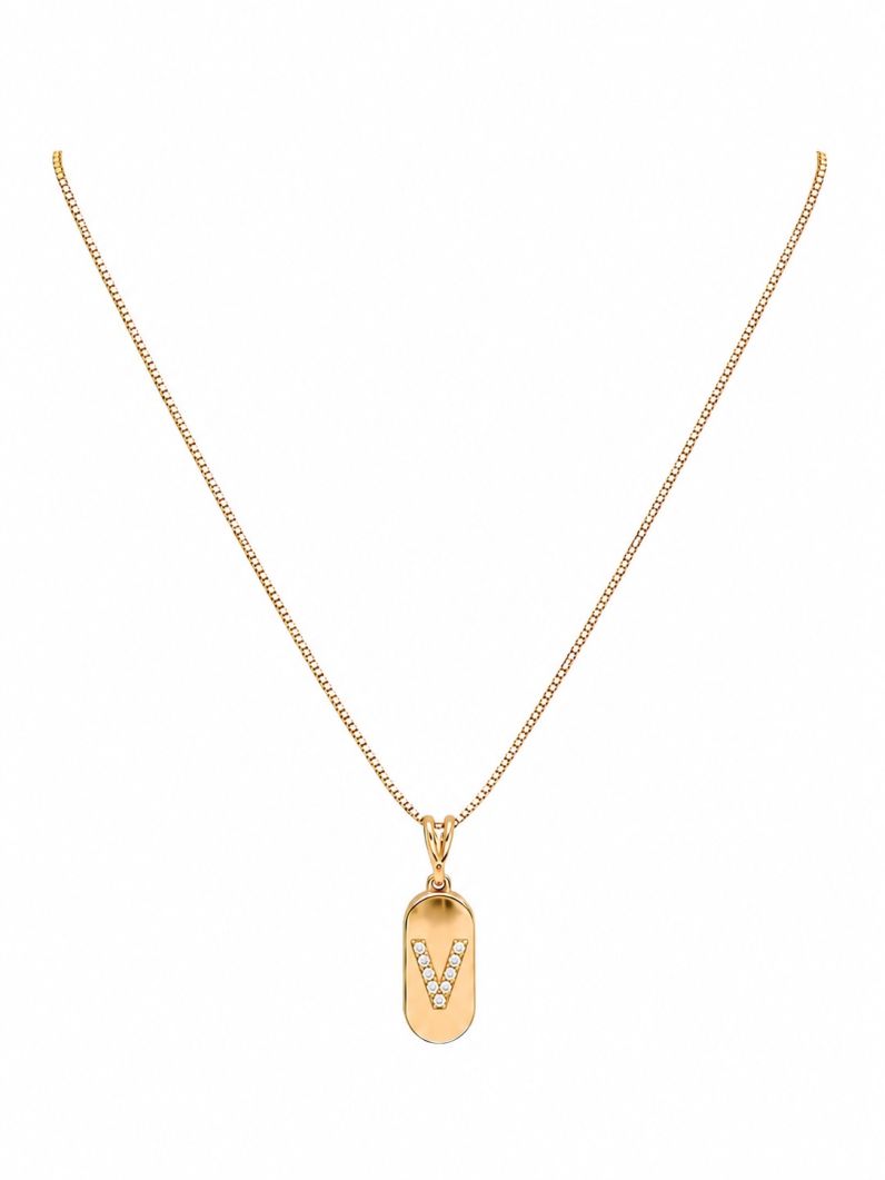 Colar Folheado a Ouro 18k Placa com Inicial