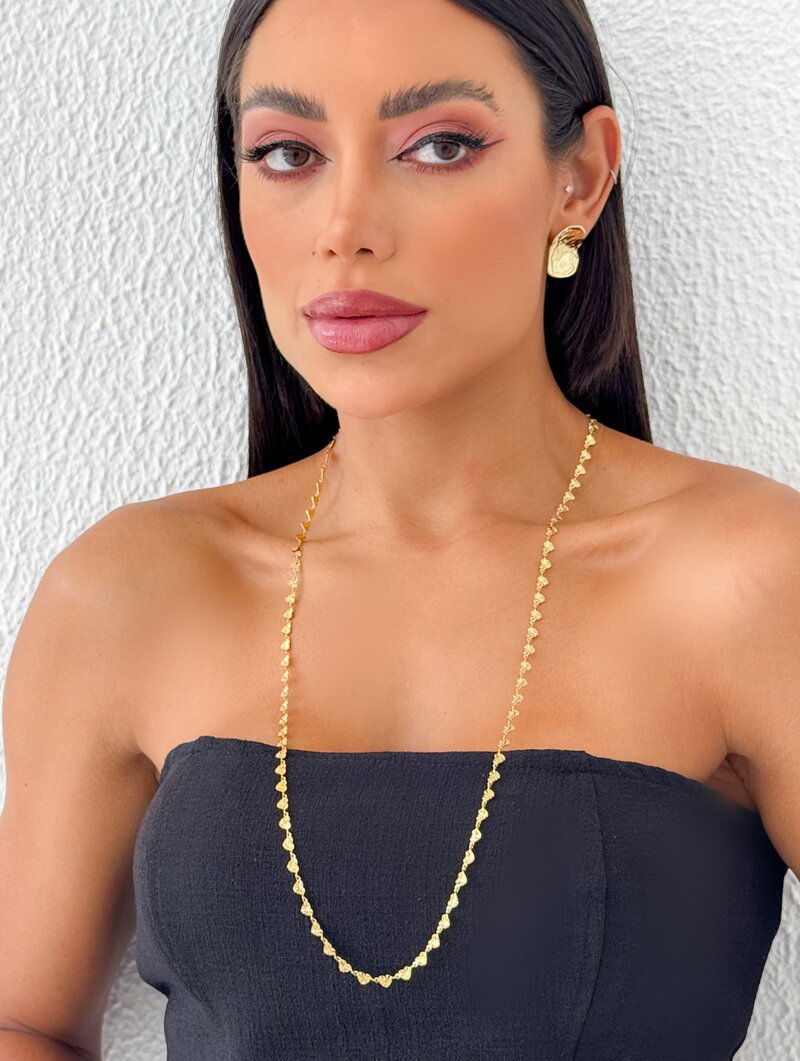 Colar Folheado a Ouro 18k Riviera Corações Martelados