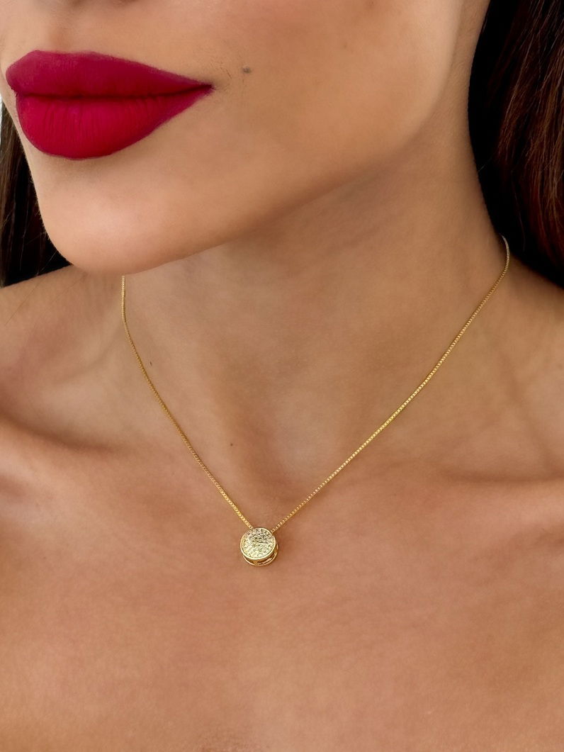 Colar Folheado a Ouro 18k Veneziana Circulo Cravejado