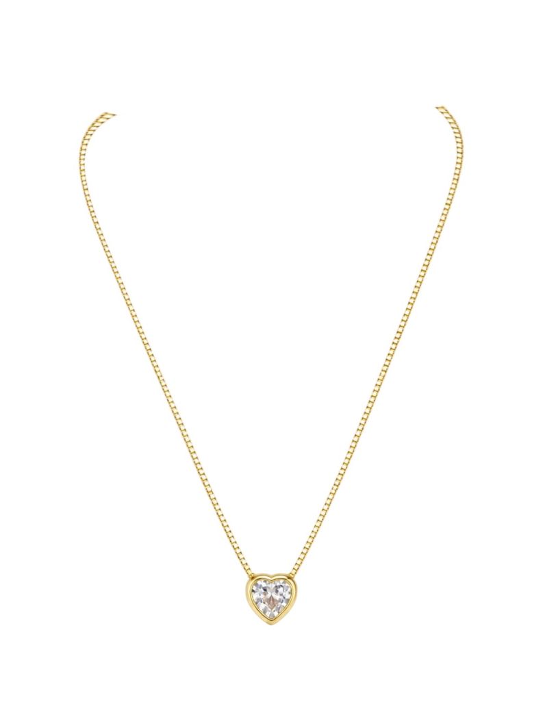 Colar Folheado a Ouro 18k Veneziana Com Coração Cristal Encapsulado